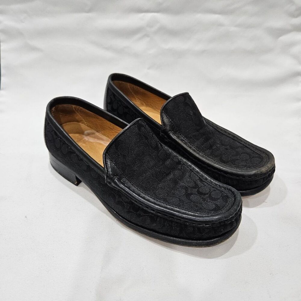 Coach Vance Signature Black Loafers Slip On Moc Toe Womens Size 7 B Made in Ital